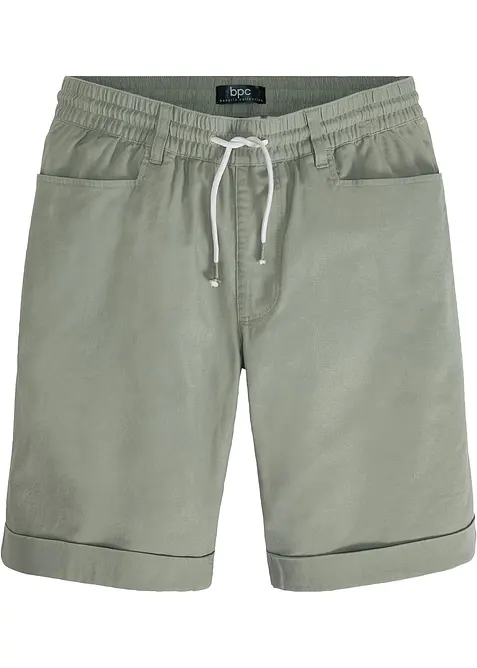 Regular Fit Schlupf-Bermuda aus luftigem Leinen-Mix in grün von vorne - bonprix