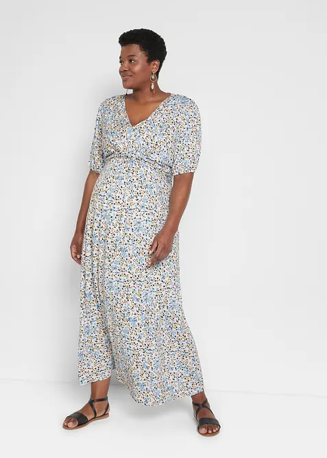 Maxi-Umstands- und Stillkleid aus Jersey in blau von vorne (Totalaufnahme) - bonprix