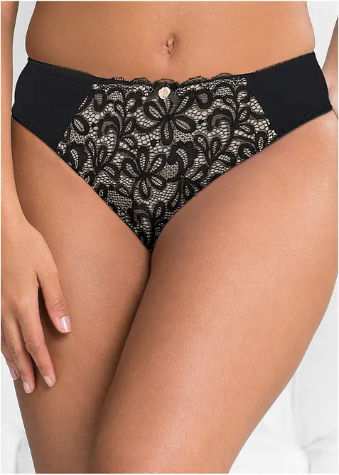 Spitzenverzierter Slip in schwarz von vorne - bonprix