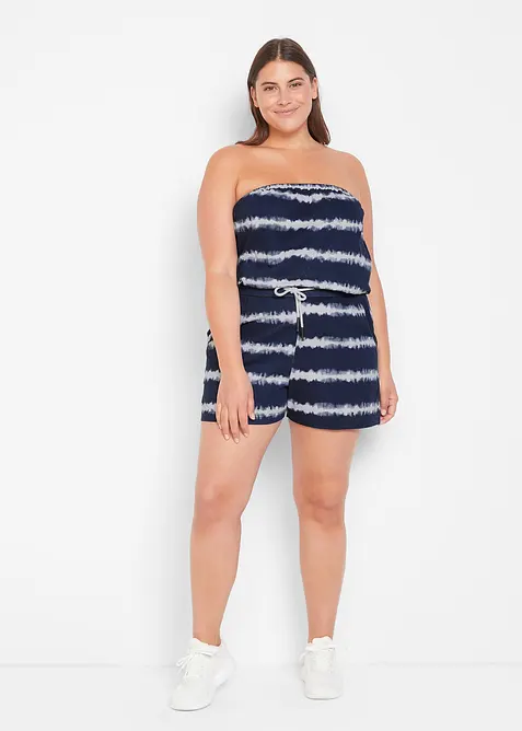 Bandeau-Jumpsuit aus reiner Bio-Baumwolle in blau von vorne (Totalaufnahme) - bonprix