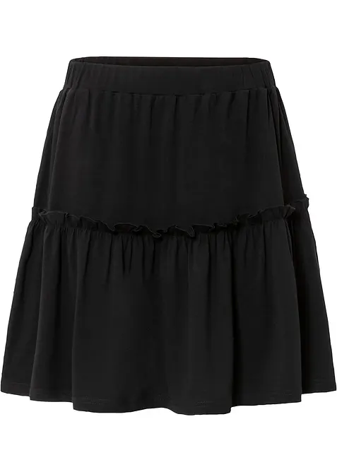 Jersey-Rock mit Volant aus Viskose-Mix in schwarz von vorne - bonprix