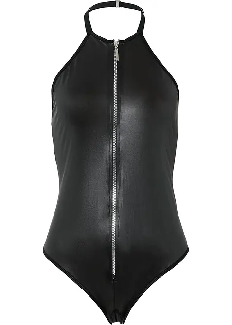 Stringbody ouvert aus Wetlook in schwarz von vorne - bonprix