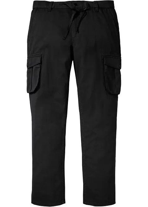 Regular Fit Cargohose mit Dehnbund, Straight in schwarz von vorne - bonprix