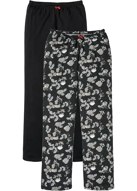 Lange Pyjamahose aus reiner Bio-Baumwolle (2er Pack) in schwarz von vorne - bonprix