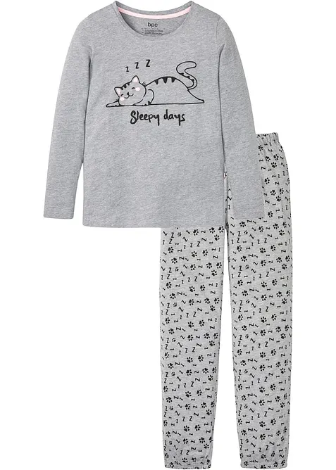 Pyjama mit Schlafmaske in grau von vorne - bonprix