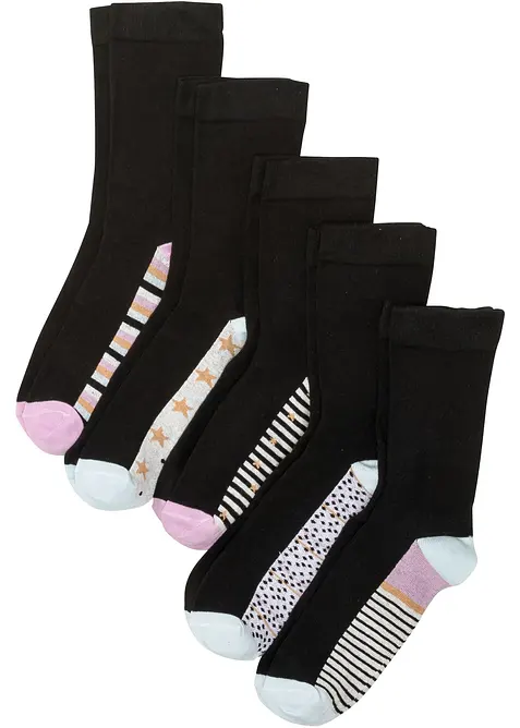 Socken mit druckfreiem Bündchen mit Bio-Baumwolle (5er Pack) in schwarz von vorne - bonprix