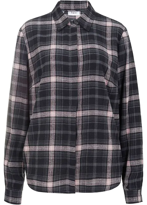 Flanellhemd aus reiner Baumwolle in schwarz von vorne - bonprix