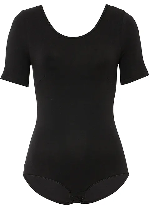 Halbarm-Body mit Baumwolle in schwarz von vorne - bonprix