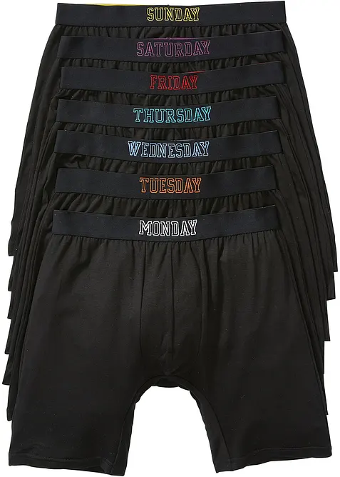 Lange Boxershorts eng mit Baumwolle (7er Pack) in schwarz von vorne - bonprix