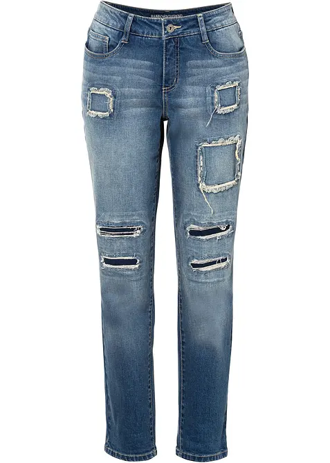 Boyfriend Jeans Mid Waist in blau von vorne - bonprix
