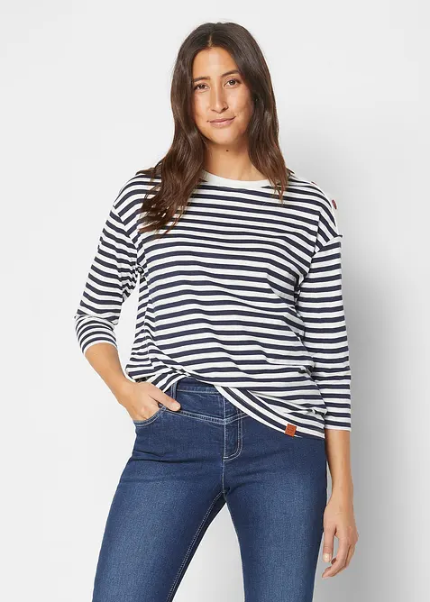 Langarmshirt, Oversized mit Knöpfen in blau von vorne (im Anschnitt) - bonprix