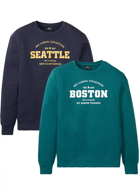 Sweatshirt aus reiner Bio-Baumwolle (2er Pack) in blau von vorne - bonprix
