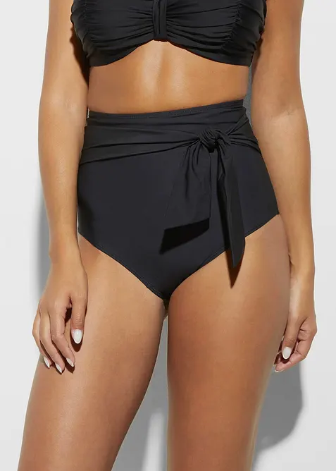 Strong Highwaist Shape-Bikinihose mit Bindeband in schwarz von vorne - bonprix