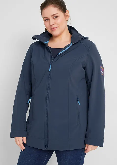 Wasserabweisende Stretch-Softshelljacke in blau von vorne (im Anschnitt) - bonprix
