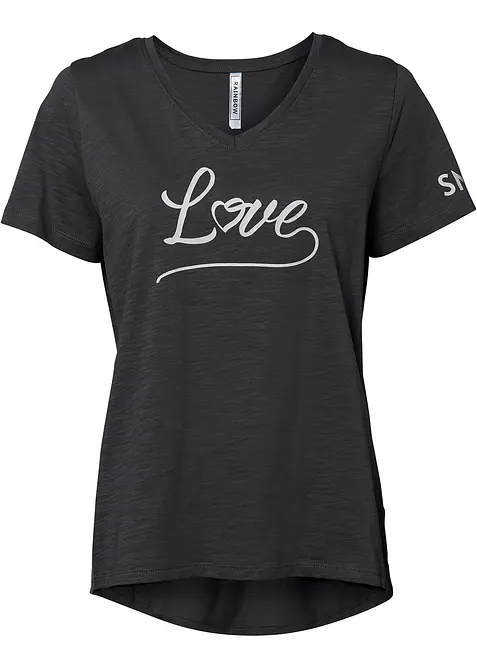 T-Shirt aus reiner Bio-Baumwolle in leicht strukturierter Qualität in schwarz von vorne - bonprix