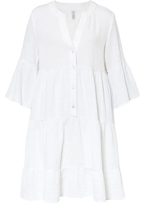 Tunika-Kleid aus reiner Baumwolle in weiß von vorne - bonprix