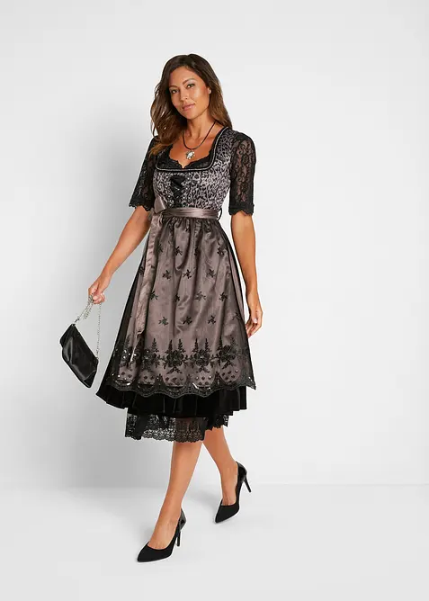 Dirndl mit Leomuster in schwarz im Look von vorne (Totalaufnahme) - bonprix