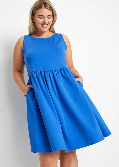 Shirtkleid mit Taschen aus reiner Baumwolle in blau von vorne (Totalaufnahme) - bonprix