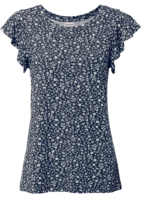 Shirt mit Volantärmel in blau von vorne - bonprix