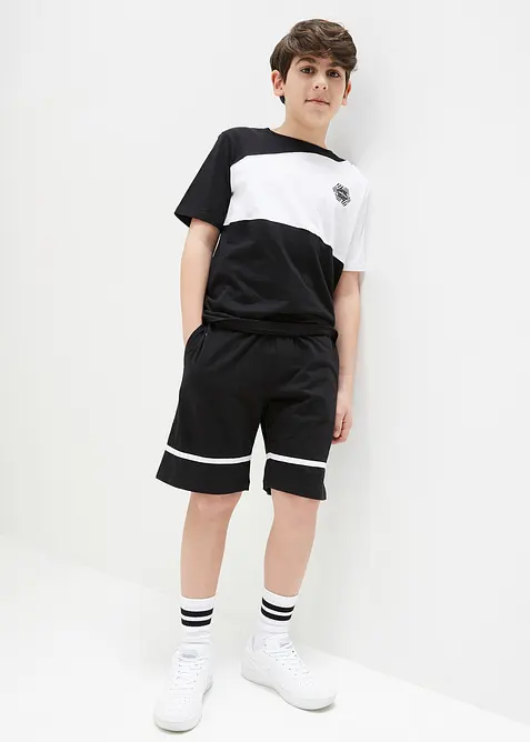 T-Shirt und Jersey-Bermuda (2-tlg.Set) aus reiner Bio-Baumwolle in weiß von vorne (Totalaufnahme) - bonprix