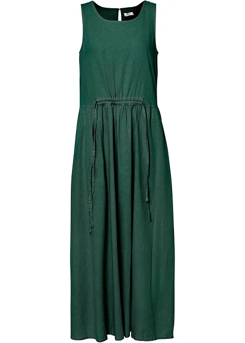 Maxikleid aus luftigem Leinen-Mix in grün von vorne - bonprix