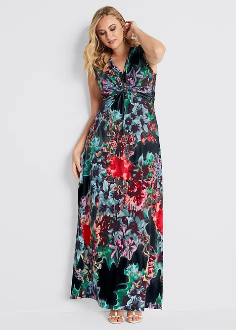 Maxikleid mit Knotendetail in blau von vorne (Totalaufnahme) - bonprix