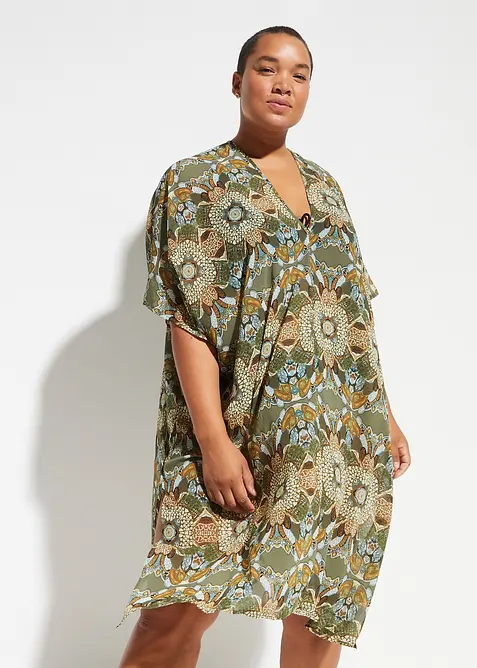 Strandtunika aus leichtem Chiffon in grün von vorne (Totalaufnahme) - bonprix