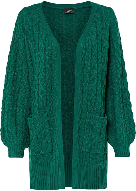 Longstrickjacke mit Ballonärmeln in grün von vorne - bonprix