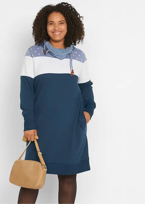 Sweatkleid aus reiner Bio-Baumwolle in blau von vorne (Totalaufnahme) - bonprix