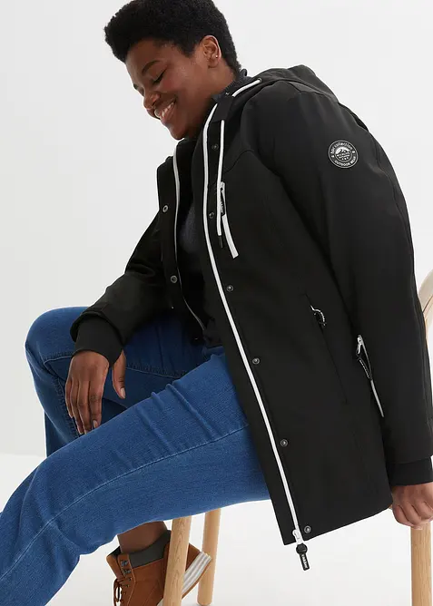 wasserabweisende Softshelljacke in schwarz von vorne (im Anschnitt) - bonprix
