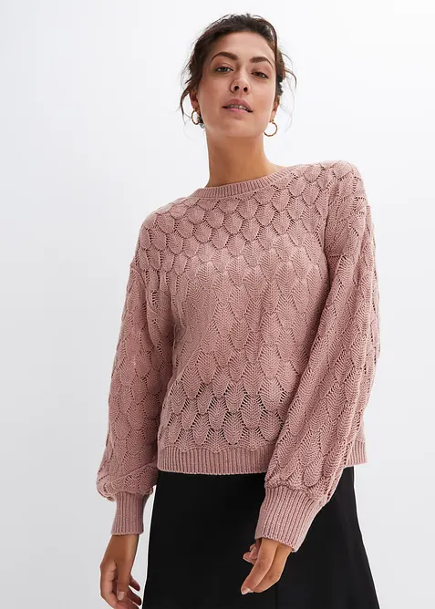 Ajour-Pullover in rosa von vorne (im Anschnitt) - bonprix