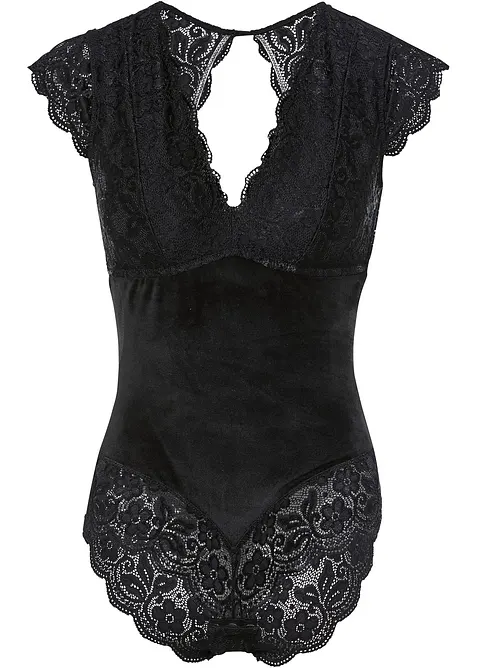 Body aus Samt in schwarz von vorne - bonprix