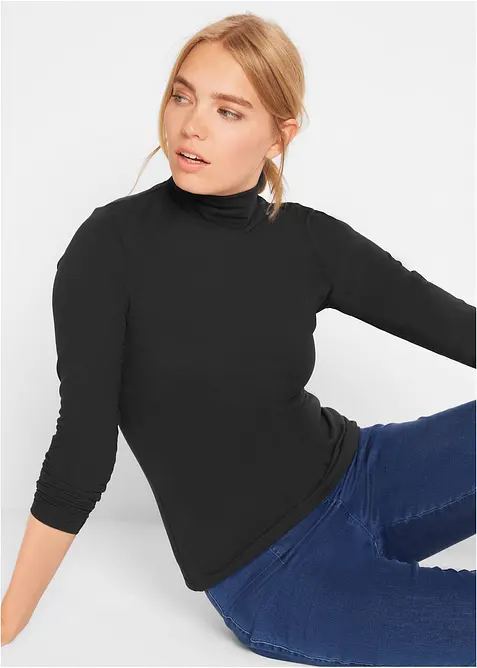 Langarmshirt mit  reiner Bio-Baumwolle in schwarz von vorne (im Anschnitt) - bonprix