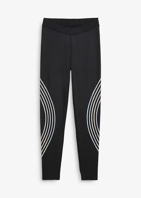 Thermo Sport-Leggings mit reflektierenden Details, knöchelfrei in schwarz von vorne - bonprix