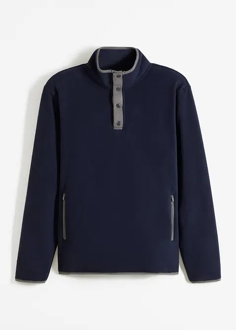 Troyer-Fleeceshirt mit seitlichen Taschen in blau von vorne - bonprix