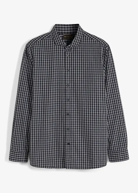 Business-Hemd aus Bio-Baumwoll-Popeline in Regular Fit in schwarz von vorne - bonprix