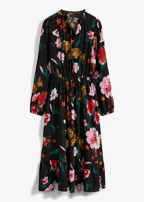 Midikleid aus fließender Viskose in schwarz von vorne - bonprix