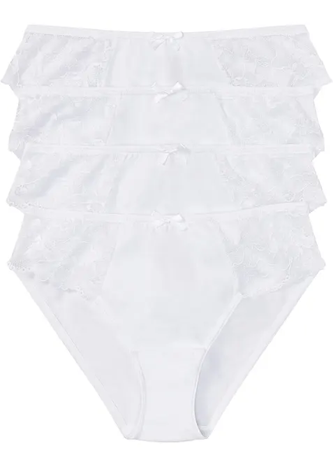Slip mit weicher Baumwolle und Spitze (4er Pack) in weiß von vorne - bonprix