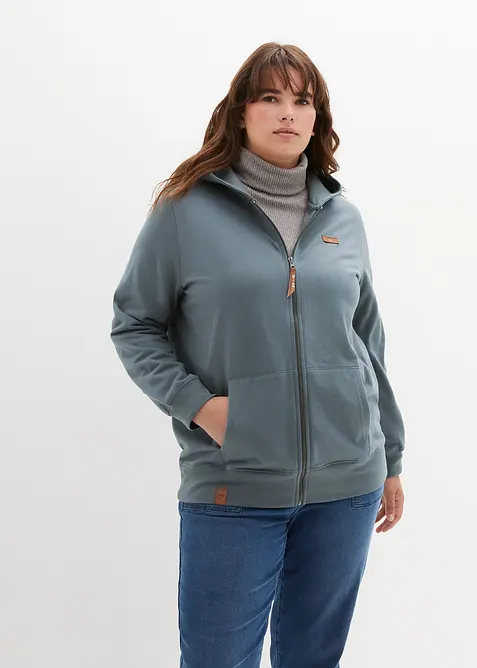 Kapuzen-Sweatjacke aus reiner Baumwolle in grün von vorne (im Anschnitt) - bonprix