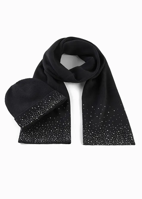 Schal und Mütze (2-tlg. Set) in schwarz - bonprix