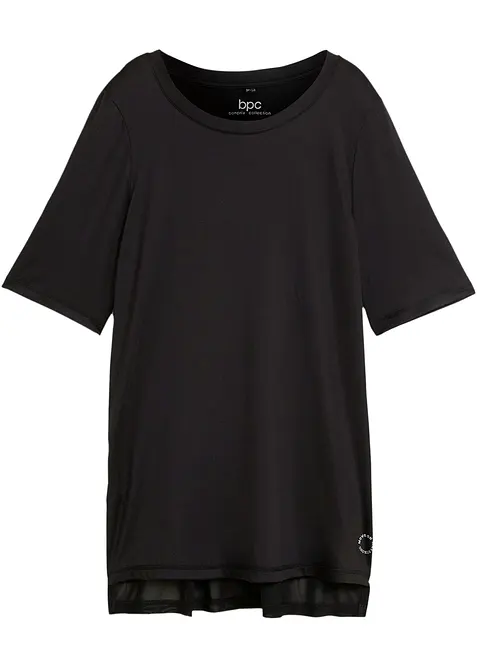 Langes Sport-Shirt mit Mesh, schnelltrocknend in schwarz von vorne - bonprix