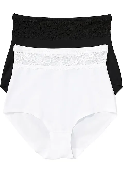 Light Shape Panty mit Spitze (2er Pack) in schwarz von vorne - bonprix