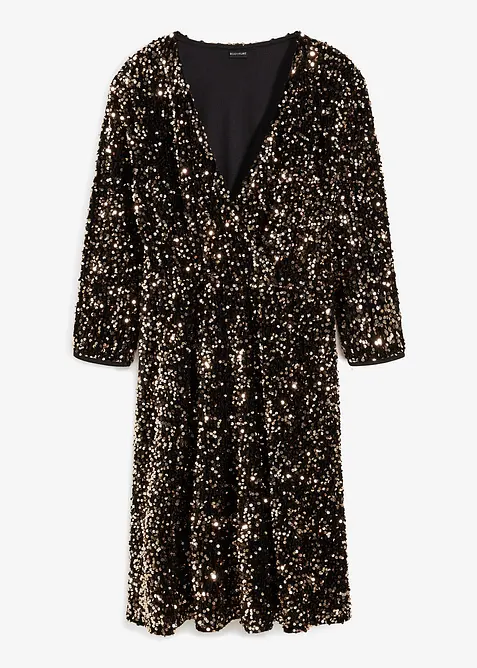 Ausgestelltes Paillettenkleid in schwarz von vorne - bonprix