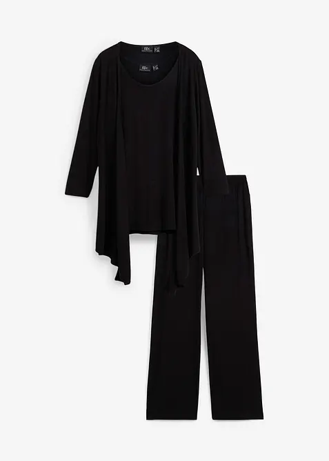 Loungewear Hausanzug (3-tlg.Set) in schwarz von vorne - bonprix