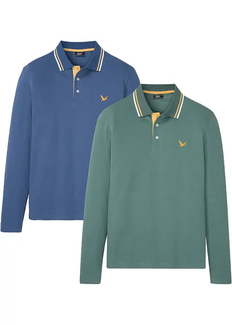 Poloshirt in Regular Fit (2er Pack) in blau von vorne - bonprix