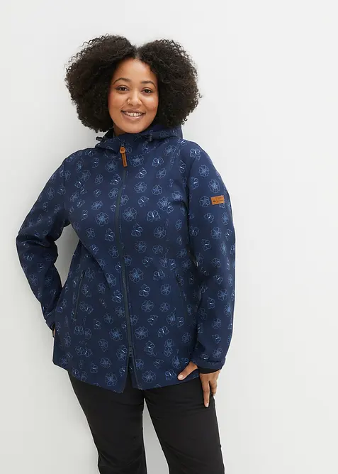 Wasserabweisende Softshelljacke mit Blumenmuster in blau von vorne (im Anschnitt) - bonprix