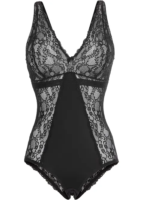 Body ohne Bügel mit zarter Spitze in schwarz von vorne - bonprix
