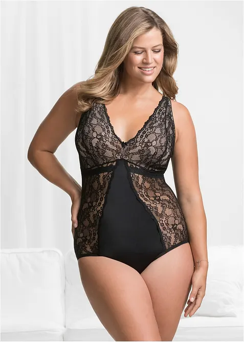 Body ohne Bügel mit zarter Spitze in schwarz von vorne (Totalaufnahme) - bonprix