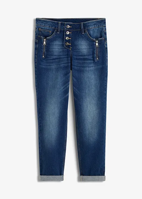 Boyfriend Jeans Mid Waist in blau von vorne - bonprix