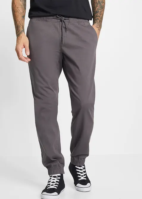 Relaxed Fit Chino-Schlupfhose, Straight in grau von vorne - bonprix